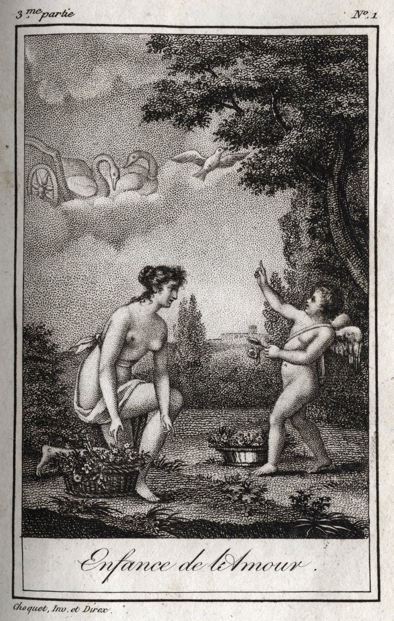 A infância do Amor. Gravura de 1819 em "Lettres a Emilie sur la mythologie" de Charles Albert Demoustier (1760-1801). Coleção particular. de Anonymous Anonymous