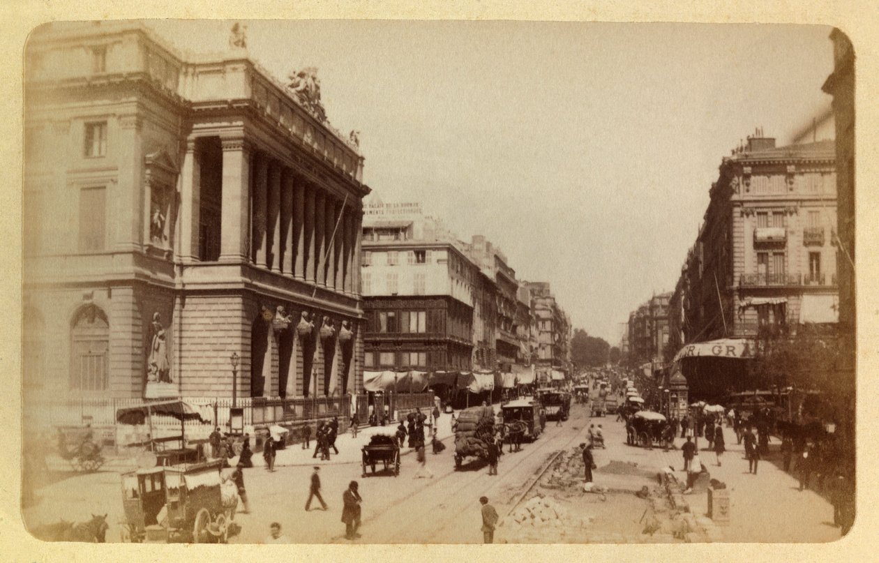 A cidade de Marselha e seus arredores por volta de 1885 -1890: Perspectiva da Rue Canebiere e Rue de Noailles, Coleção Particular de Anonymous Anonymous