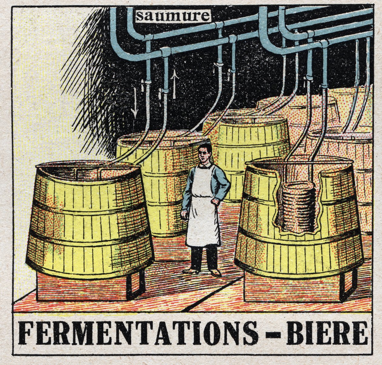 A indústria do frio: fermentações de mout para produzir cerveja. Ilustração anónima de 1925. Coleção privada. de Anonymous Anonymous