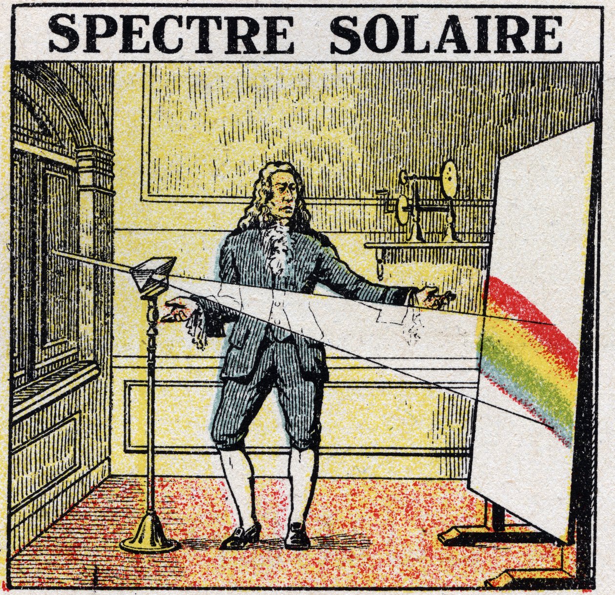 As cores: espectro solar estudado por Isaac Newton (1642-1727). Ilustração anônima de 1925. Colecção privada. de Anonymous Anonymous