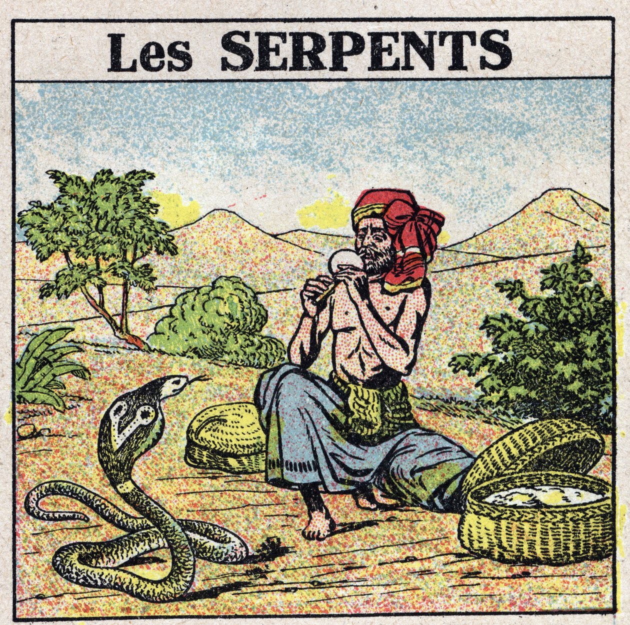 Os efeitos da música: um encantador de cobras cobras. Ilustração anónima de 1925. Coleção particular. de Anonymous Anonymous
