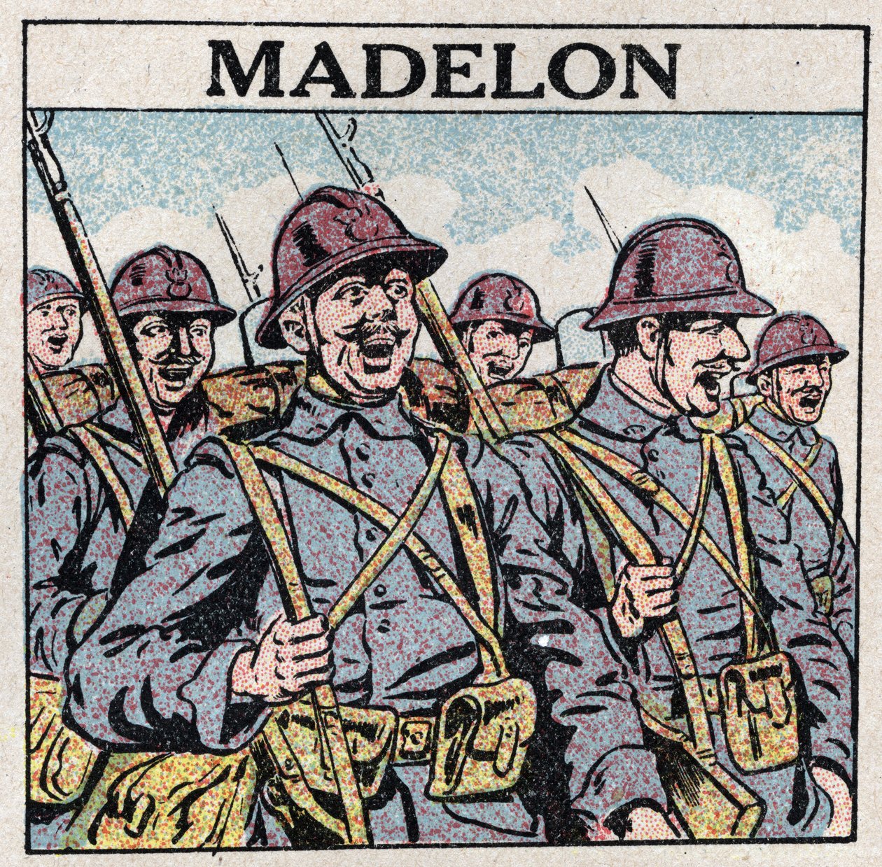 Os efeitos da música: a canção francesa "La Madelon" dá coragem aos militares. Ilustração anônima de 1925. Coleção particular. de Anonymous Anonymous