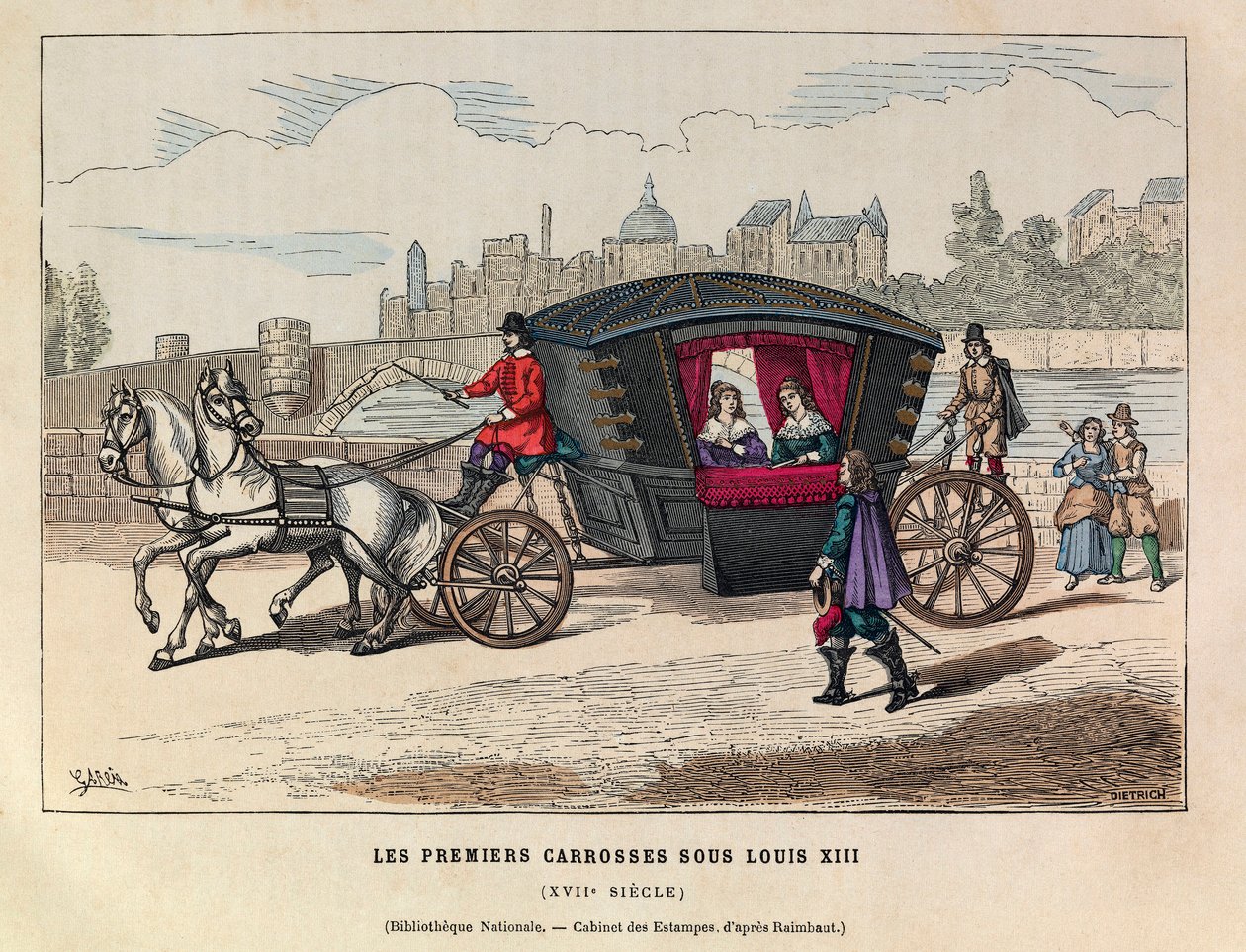 As primeiras carruagens sob o reinado do rei Luís XIII, no século XVII - Carruagem do início da França, reinado do rei Luís XIII Século XVII - colecção privada de Anonymous Anonymous