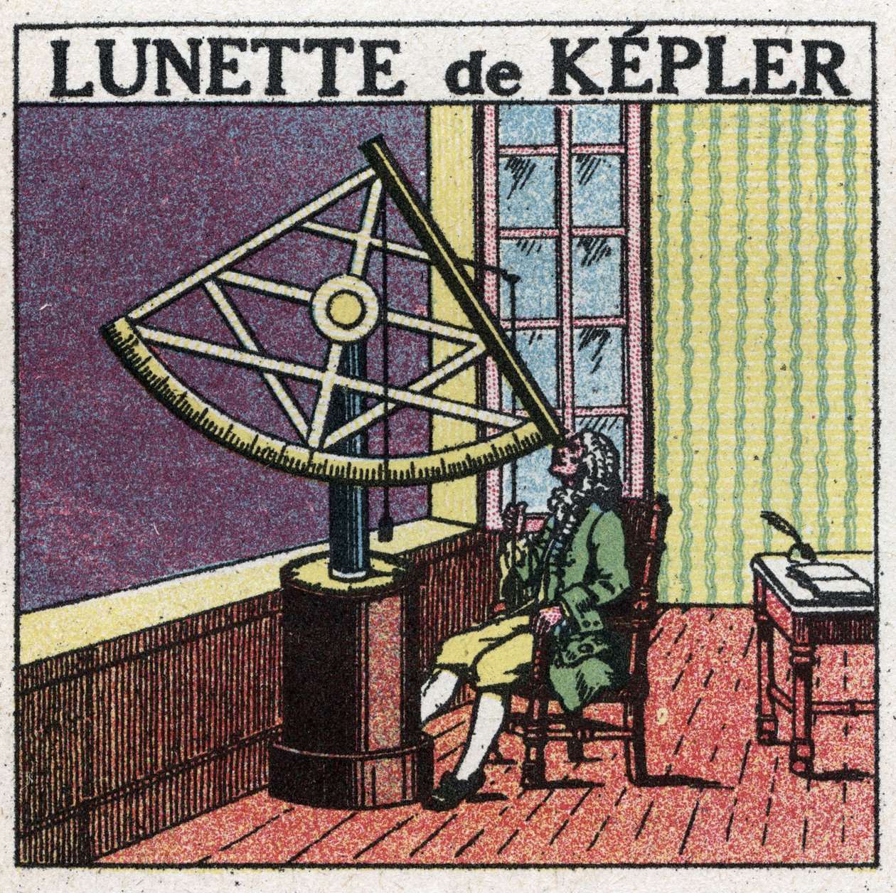 Os primeiros instrumentos ópticos: luneta astronómica de Johannes Kepler (Keppler) (1571-1630) inventada por volta de 1615. Ilustração anônima a partir de 1925. Coleção particular. de Anonymous Anonymous