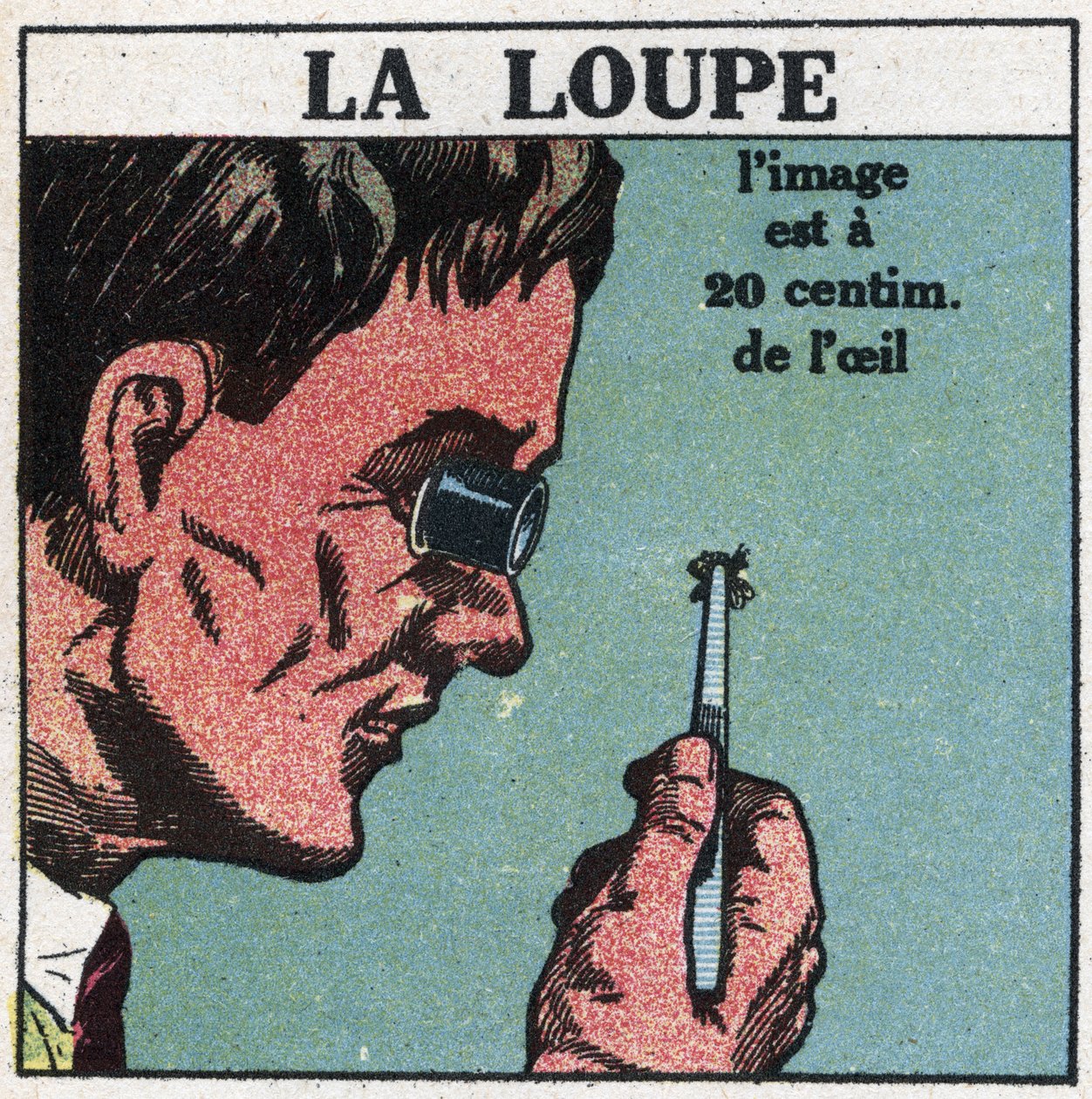 Os primeiros instrumentos ópticos: a lupa. Ilustração anónima de 1925. Colecção privada. de Anonymous Anonymous