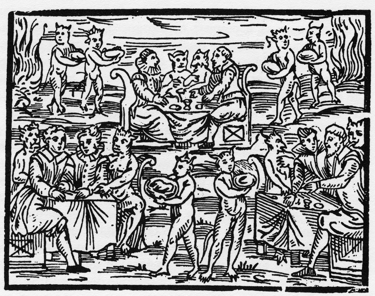 A refeição das bruxas no Sábado - "Compendium Maleficarum", trata das bruxas, do seu mal e das suas faculdades por Francesco Maria Guazzo ou Guaccio ou Guaccius (15?? -16??) 1608 Coleção Privada de Anonymous Anonymous