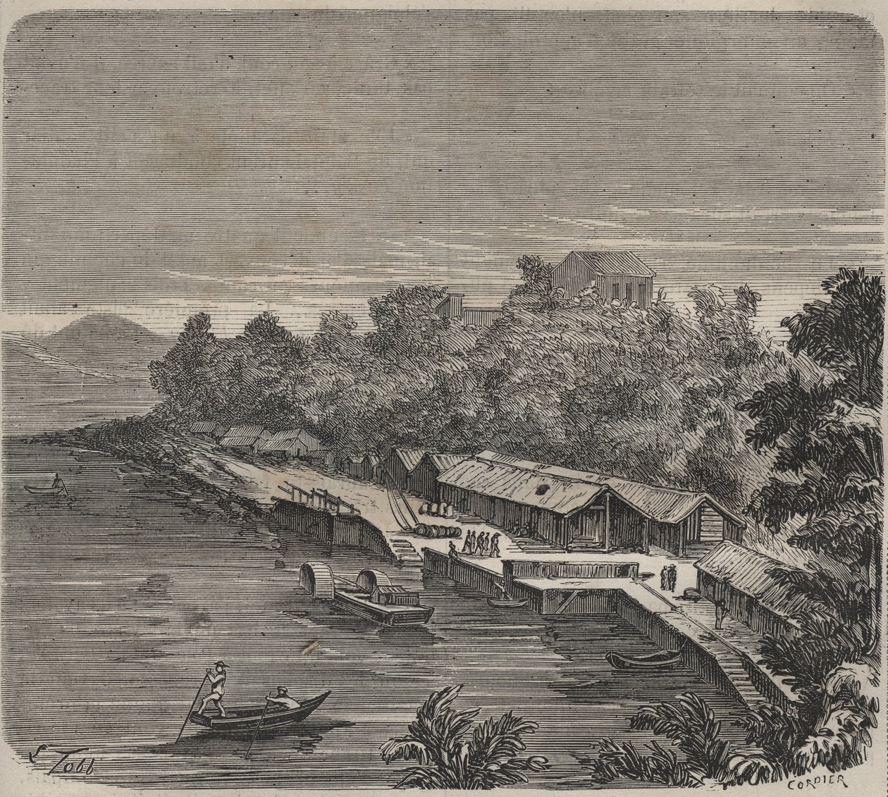 O penitenciário Saint-Laurent em Cayenne (Guiana Francesa) no século XIX. Gravura em "Histoire des bagnes depuis leur création à nos jours" (1877) de Pierre Zaccone (1817-1895) (Colonia Penale - colônia penal) de Anonymous Anonymous
