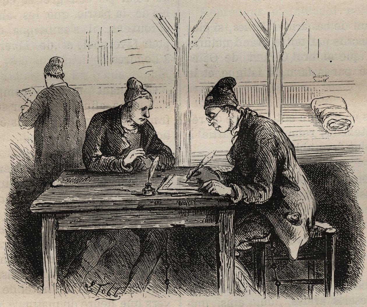 O escritor público no Toulon Bagne, no século XIX. Gravação em "Histoire des bagnes depuis leur création à nos jours" (1877) de Pierre Zaccone (1817-1895) (Colonia Penale - colônia penal). Coleção particular. de Anonymous Anonymous