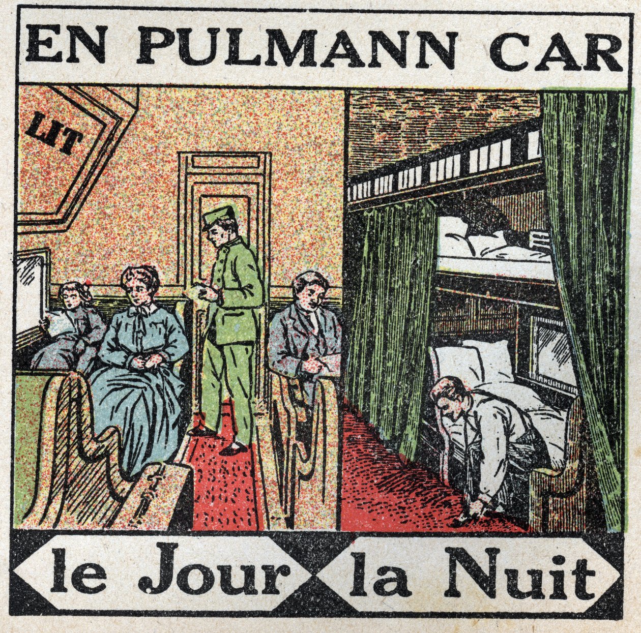 Os caminhos-de-ferro: dentro do carro Pullman. Ilustração anónima de 1925. Coleção privada. de Anonymous Anonymous