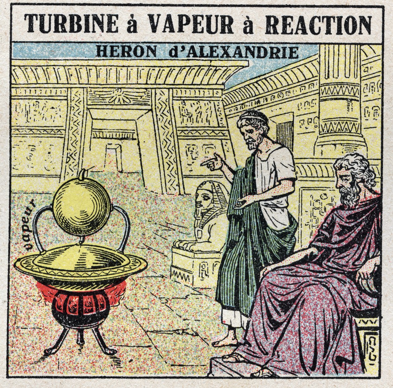A máquina a vapor: uma turbina a vapor de reacção. Eolipyle inventada pela garça grega de Alexandria (ou Heron The Elder) no século I dC. Ilustração anónima a partir de 1925. Coleção particular. de Anonymous Anonymous