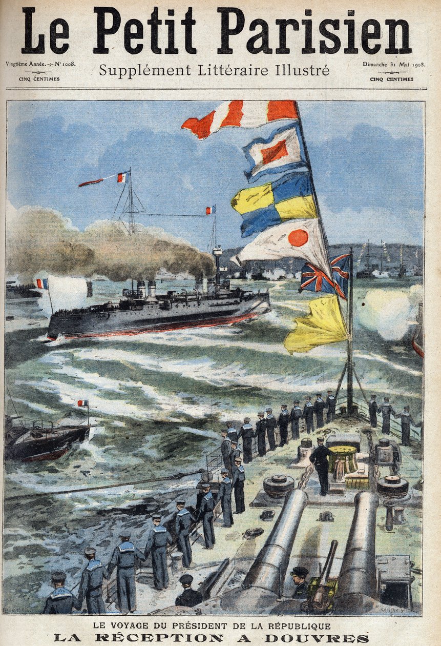 A viagem do Presidente da República Francesa Armand Fallieres (1841-1931): a recepção em Dover, Inglaterra. Um dos jornais "Le petit parisien" em 31/05/1908. Coleção privada. de Anonymous Anonymous