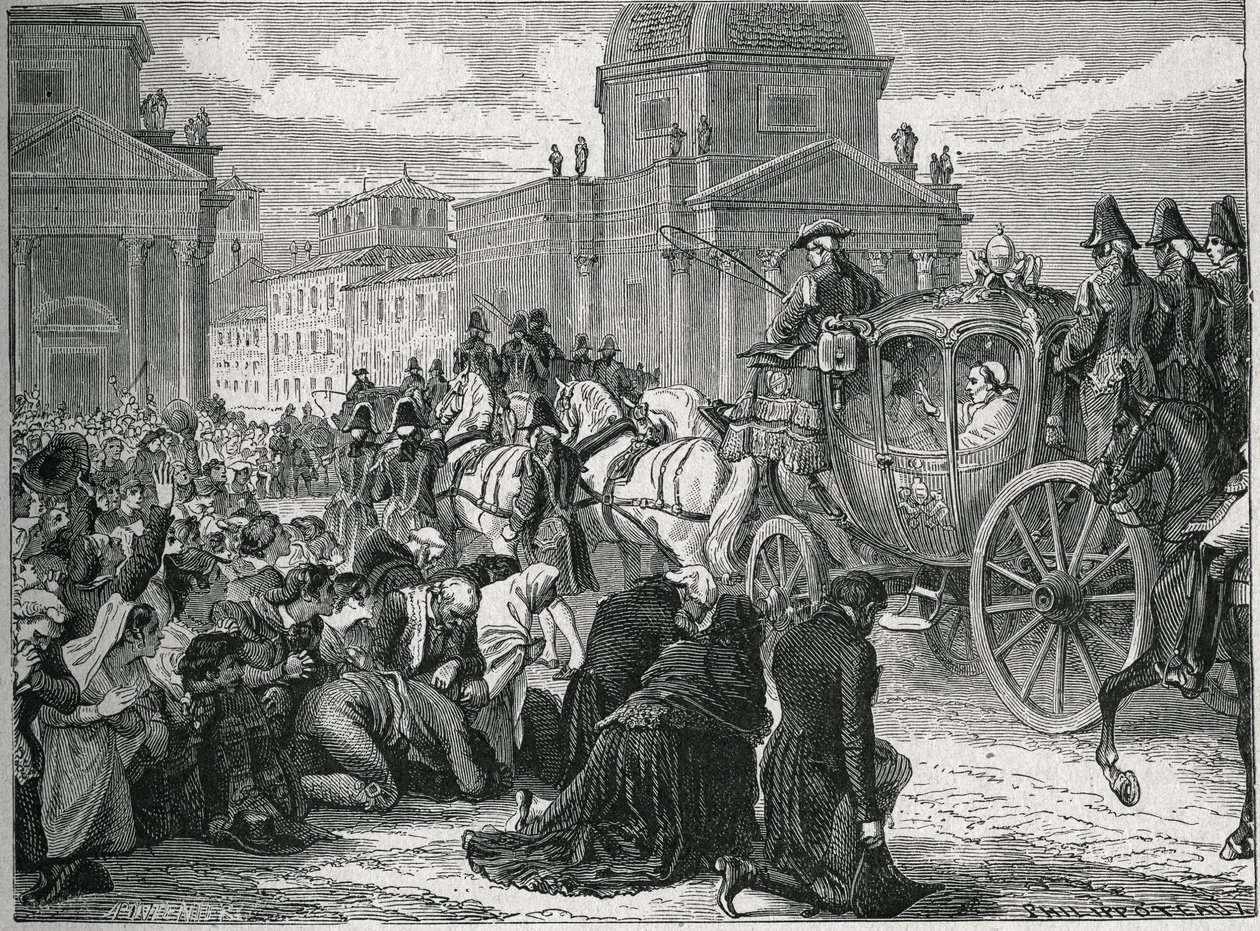 A entrada triunfante do Papa Pio VII (Pio) (1742-1823) em Roma (Roma) em 24 de maio de 1814. Gravura do século XIX. Coleção privada. de Anonymous Anonymous