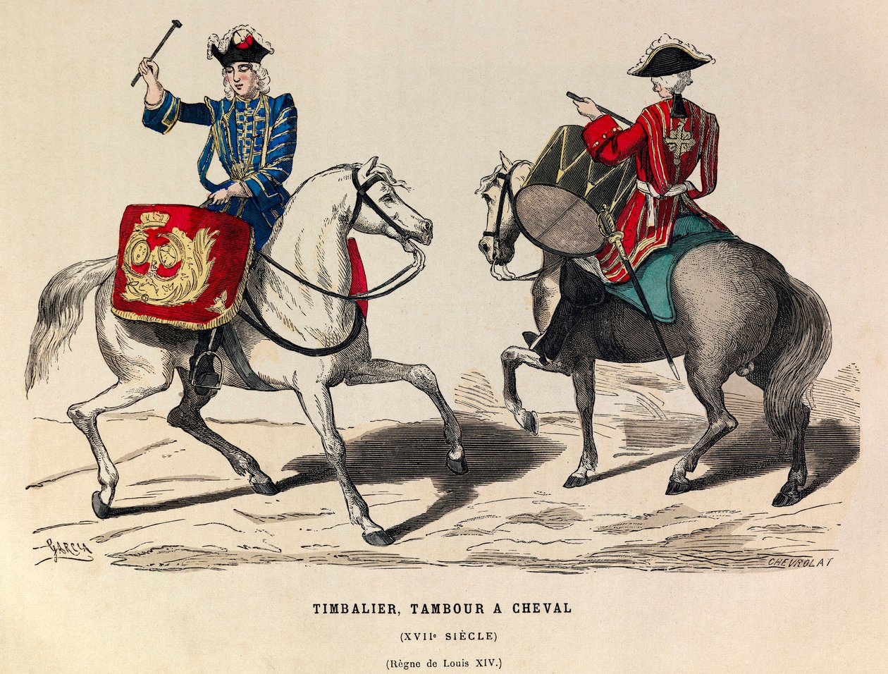 Timbalier e tambores a cavalgar sob o rei Luís XIV no século XVII - colecção privada de Anonymous Anonymous