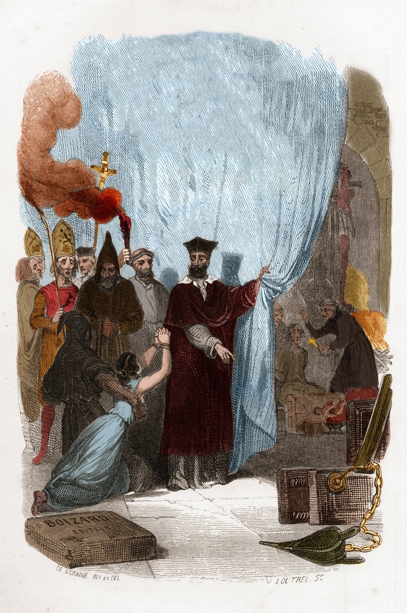 Tomas de Torquemada (1420-1498), monge organizador dominicano da Inquisição na Espanha. Gravura a cores do século XIX. Ilustração em "Mysteres of the Inquisition and Other Secretive Societies of Spain" de Victor de Fereal, Suberwick, Manuel Galo de Anonymous Anonymous