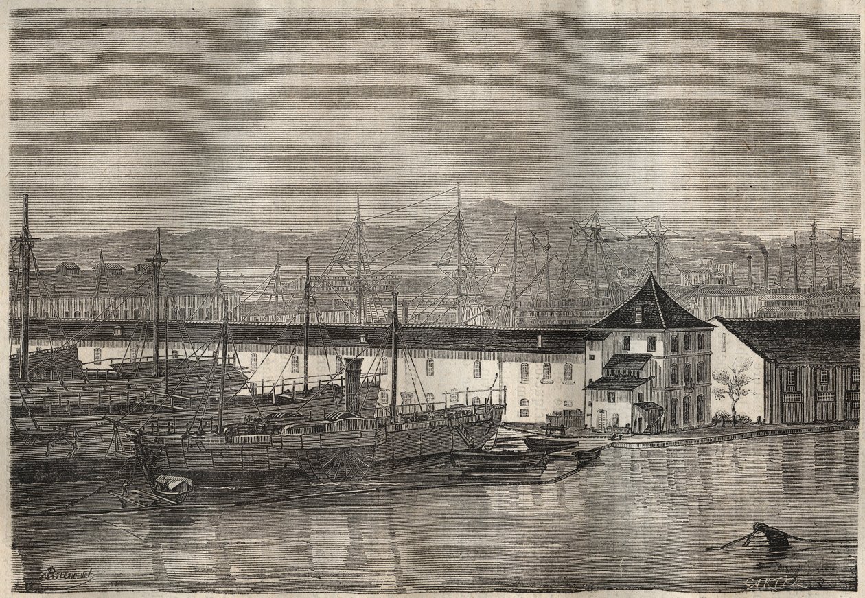 A bagne de Toulon no século XIX. Gravura em "Histoire des bagnes depuis leur création à nos jours" (1877) de Pierre Zaccone (1817-1895) (Colonia Penale - colônia penal) Coleção particular. de Anonymous Anonymous