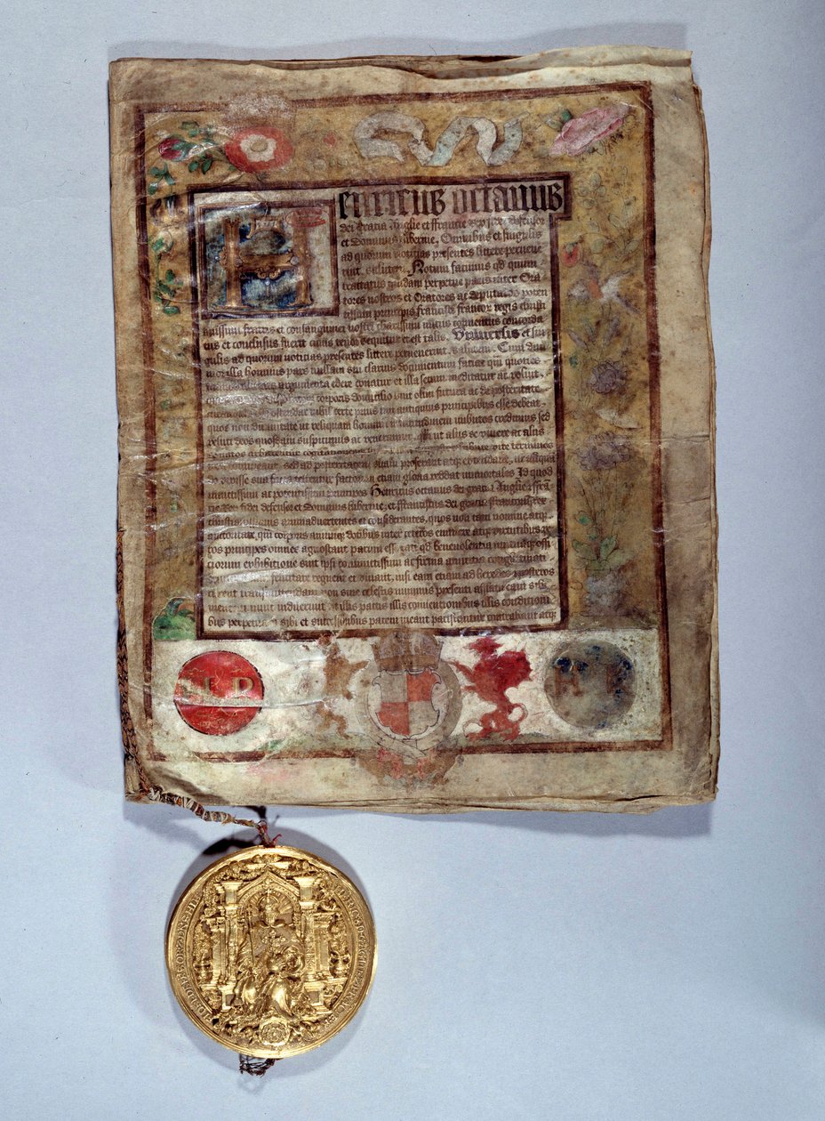 Tratado de Amiens em agosto de 1527, uma aliança entre o rei Henrique VIII e o rei francês Francisco I contra o imperador Carlos V V. Paris, Arquivo Nacional de Anonymous Anonymous