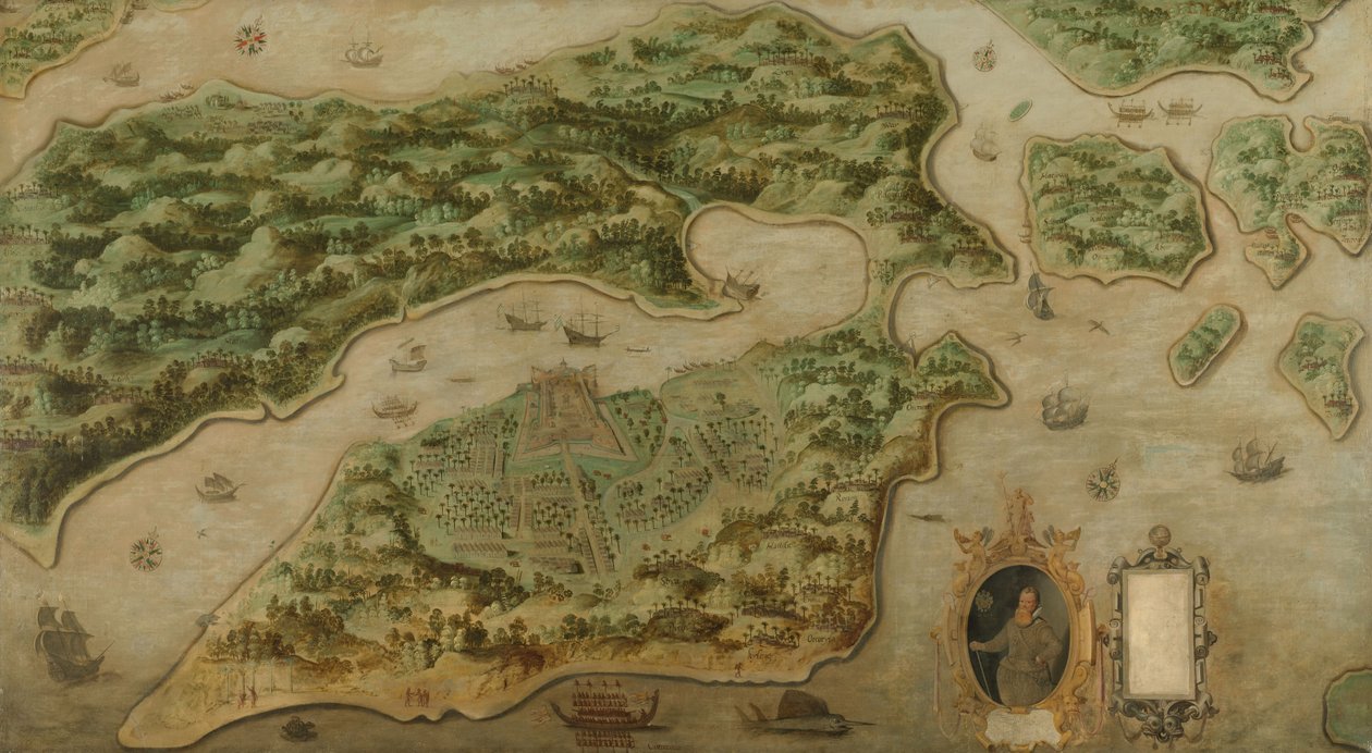 Vista de Ambon, c.1617 (óleo sobre tela) de Anonymous Anonymous