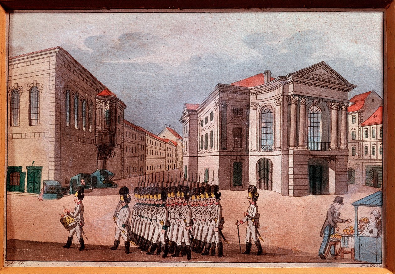 Vista do Teatro Nacional de Praga na época da ocupação austríaca Gravura e aguarela. Colecção privada do século XVIII de Anonymous Anonymous