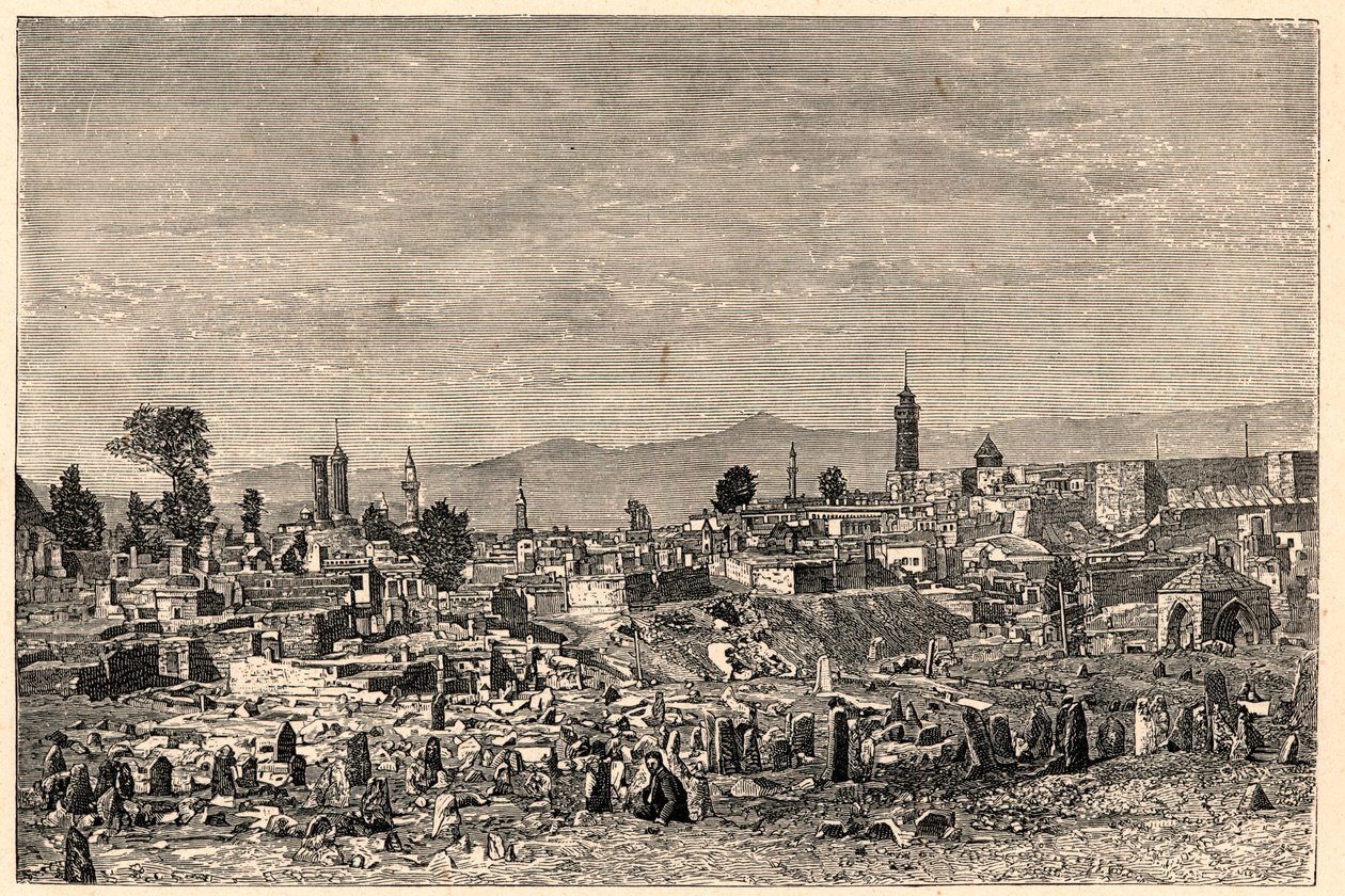 Vista da cidade de Erzurum (Erzeroum) na Armênia (agora Turquia). Gravura em "Les Missions Catholiques au XIXeme Siecle" de Louis-Eugene (Louis Eugene) Louvet. coleção particular. de Anonymous Anonymous