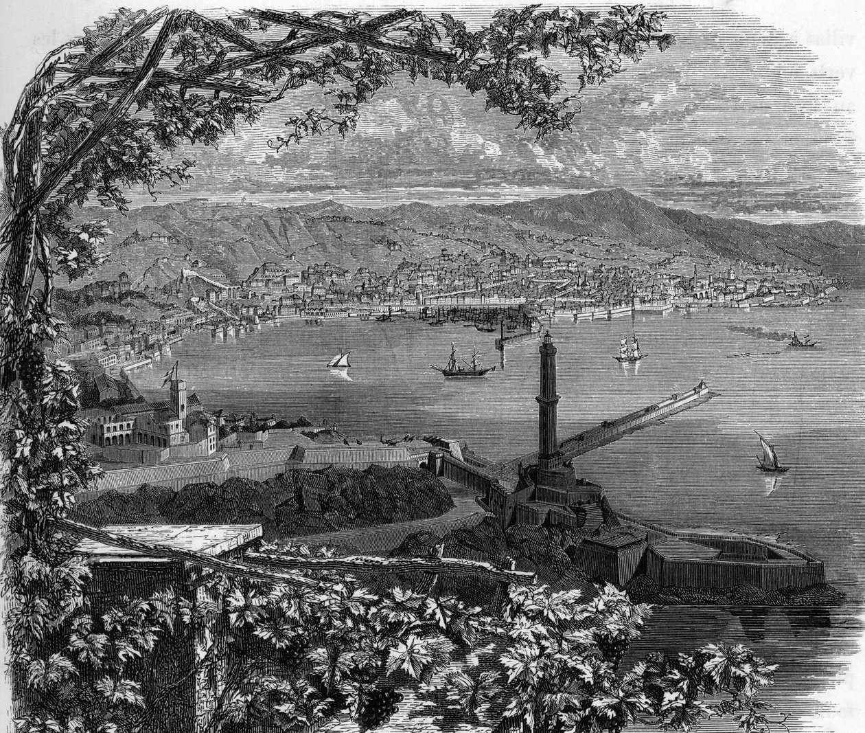 Vista da cidade de Genes (Génova), Itália. gravura de 1859 em "as galerias da Europa - Itália" de armengaud. Coleção particular. de Anonymous Anonymous