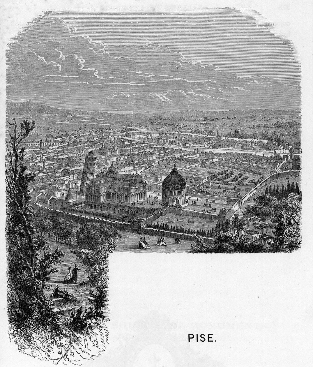 Vista da cidade de Pisa (Pisa), Itália. gravura de 1859 em "as galerias da Europa - Itália" de armengaud. Coleção particular. de Anonymous Anonymous