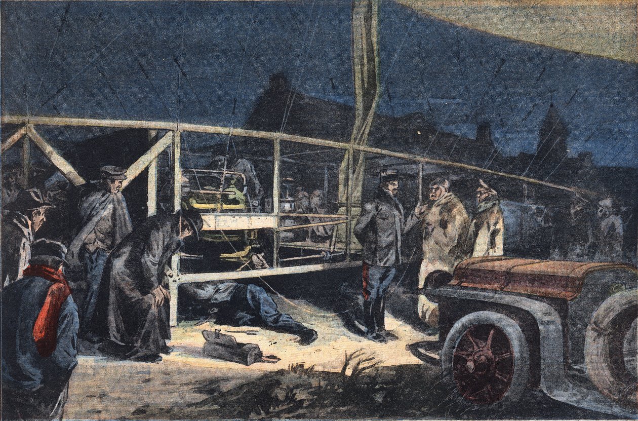 Avaria no dirigível Ville de paris em Valmy. Gravura do jornal "Le Peute Parisien", 2/02/1908. Coleção privada. de Anonymous Anonymous