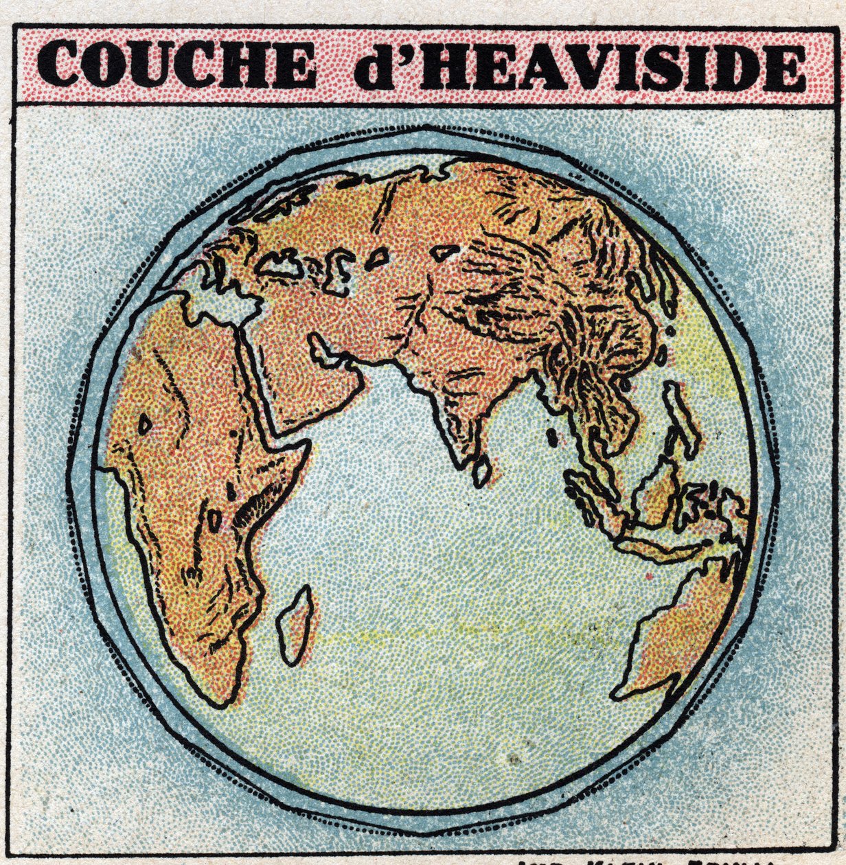 Telegrafia sem fios: A camada Heaviside, uma camada do atmospere terrestre contendo electrões, tem um estado mais ou menos livre. Ilustração anônima de 1925. Coleção privada. de Anonymous Anonymous