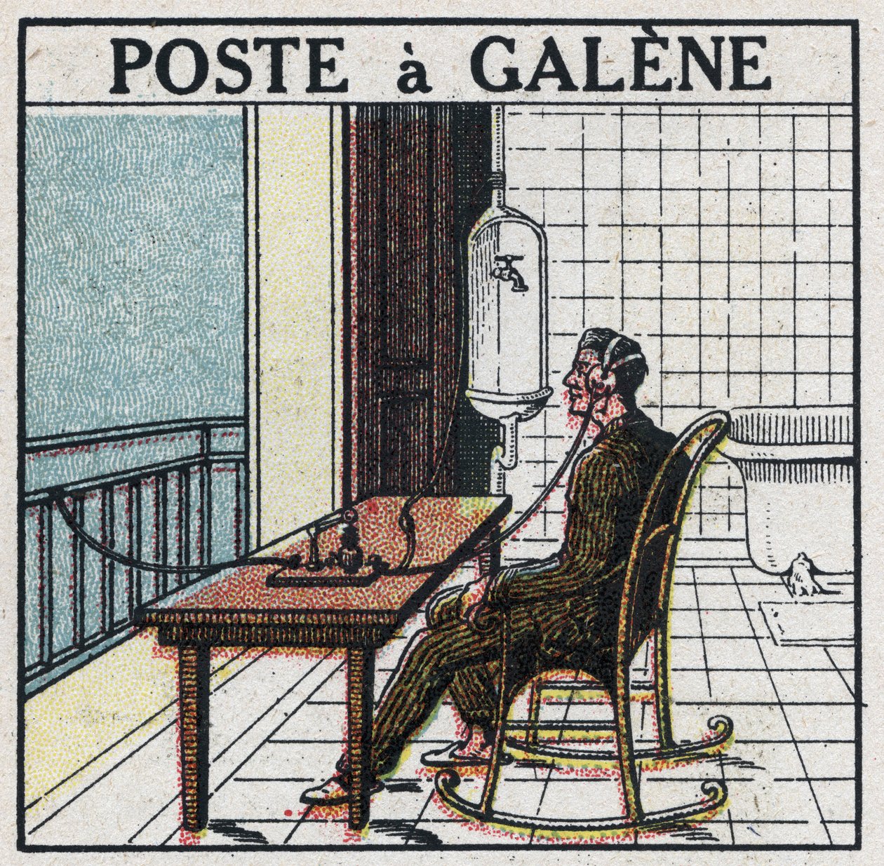 Telefonia sem fio: aparelho de rádio em galeno. Ilustração anônima de 1925. Coleção privada. de Anonymous Anonymous
