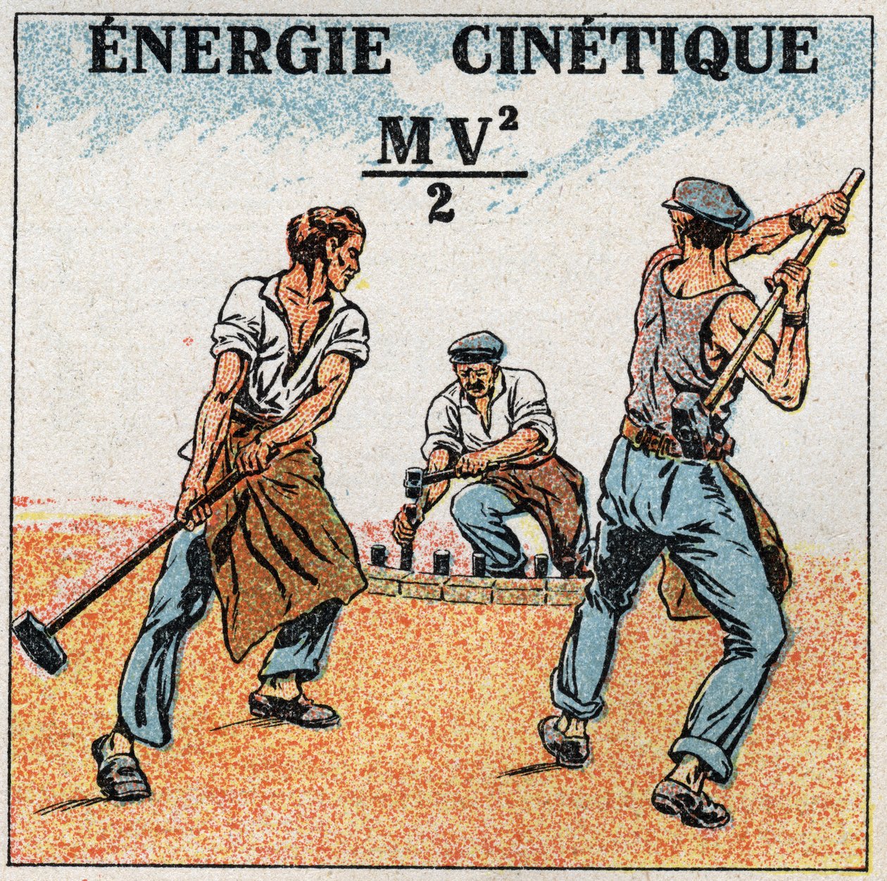 Trabalho e potência: cálculo da energia cinética. Ilustração anónima a partir de 1925. Coleção privada. de Anonymous Anonymous