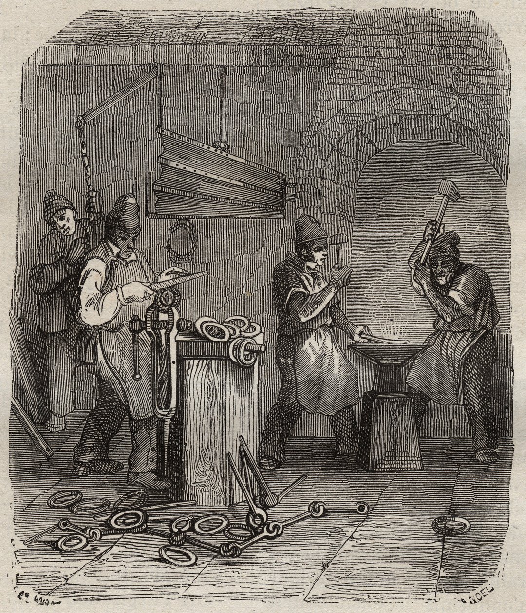 Forças operárias no Rochefort Bagne, no século XIX. Gravação em "Histoire des bagnes depuis leur création à nos jours" (1877) de Pierre Zaccone (1817-1895) (Colonia Penale - colônia penal). Coleção particular. de Anonymous Anonymous