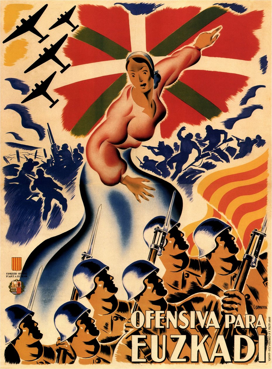 guerre civile espagnole - Campagne de Biscaye (ofensiva de Biscay) Ofensiva Para Euzkadi (ofensiva para o País Basco) - Anónima - 1937 - Litografia a cores - 140x100 - Colecção Privada de Anonymous Anonymous