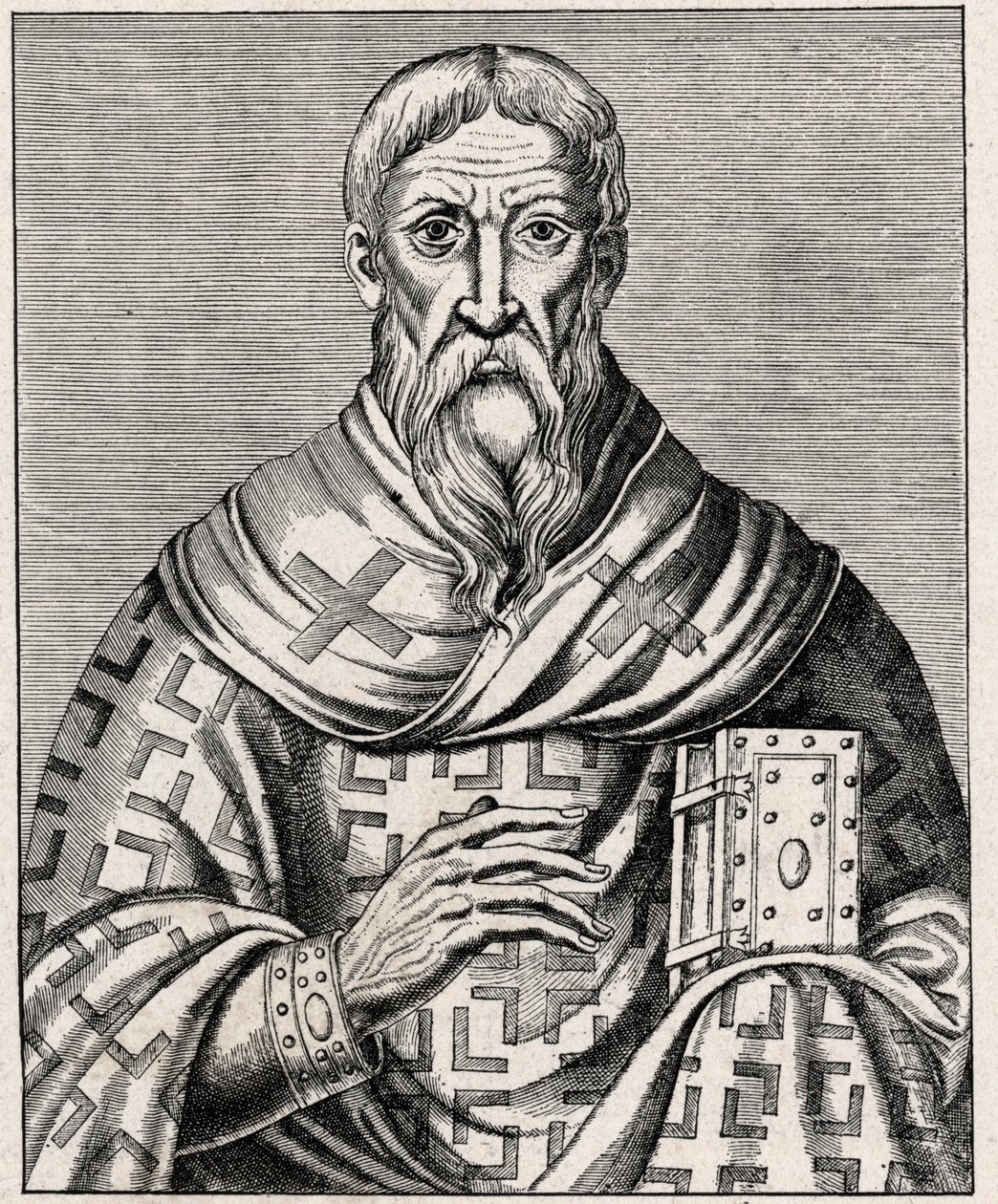 Retrato de Dionísio, o Areopagita - Retrato de São Negado o Areopagita (século I), eveque grego - Gravura depois de uma ilustração da "Vida de homens ilustres" de Thevet - In "Les Missions Catholiques au XIXeme Siecle" de Louis-Eugene (Loui de Anonymous Anonymous