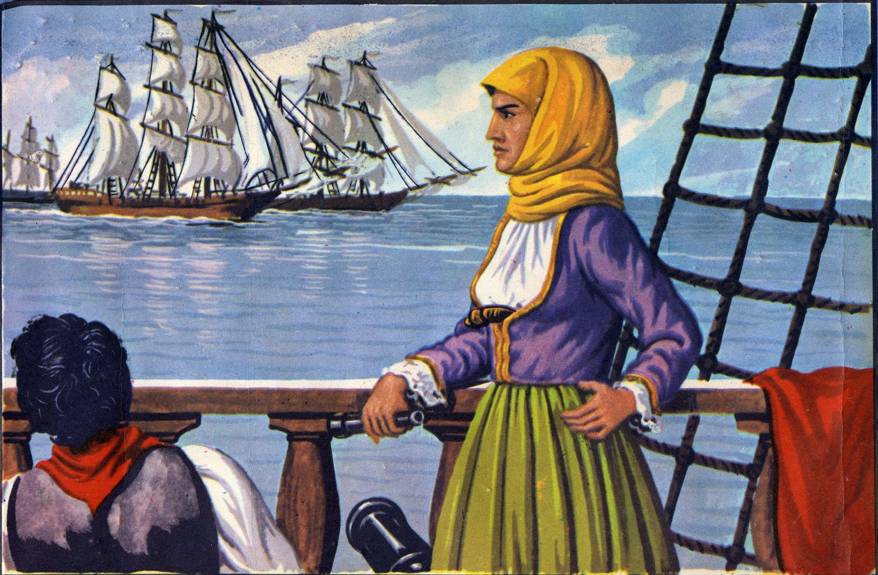 representação da heroína da Independência grega Bubulina (Bouboulina) Laskarina (1771-1825) depois de um cartaz. de Anonymous Anonymous