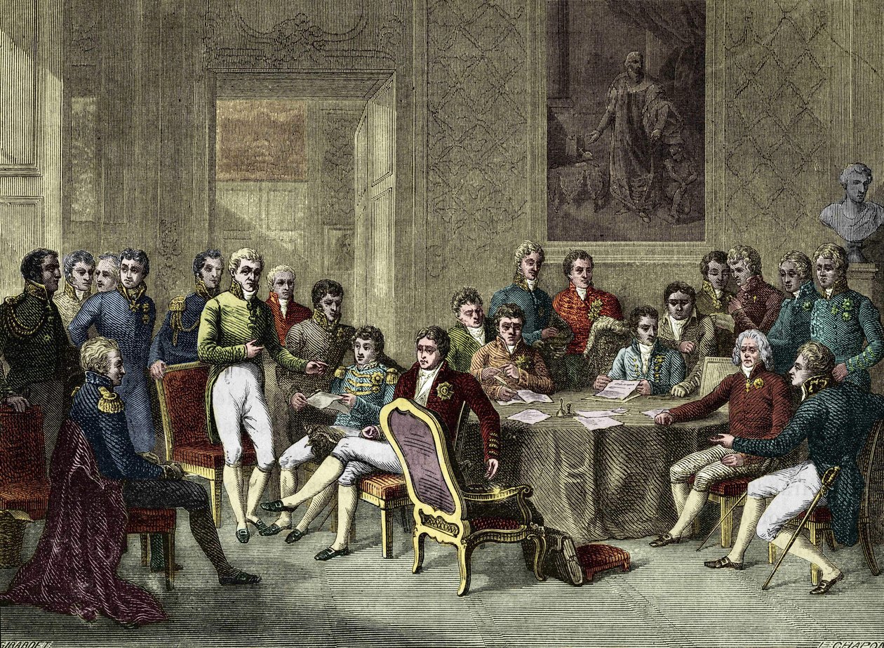 o Congresso de Viena. O Congresso de Viena, em 1815. Alexandre I, Czar; H. R. Stewart, Castlereagh; François I, Imperador da Áustria; Frederic William III, Rei da Prússia; Karl August, Príncipe de Hardenbergh; Wilhelm von Humboldt (Guilherme de Humboldt de Anonymous Anonymous