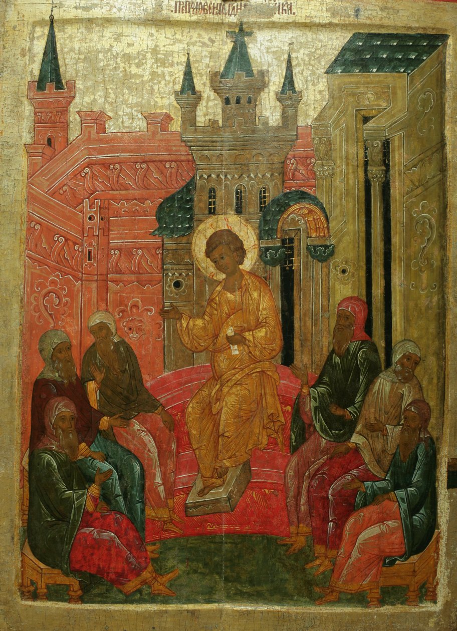 Prepolowenie Cristo entre os médicos, século XV de Anonymous Russian icon painter