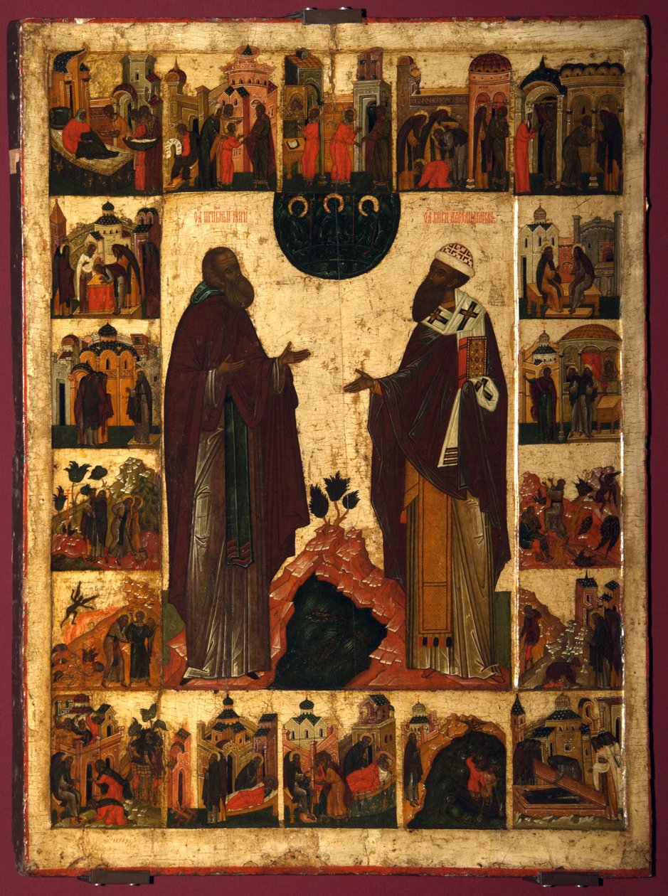 São Cirilo do Lago Branco e São Cirilo da Alexandria, segunda metade do século XVI. de Anonymous Russian icon painter