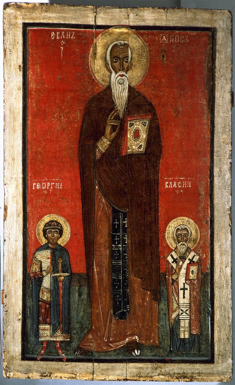 São João Climacus com São Jorge e São Blaise, segunda metade do século XIII de Anonymous Russian icon painter
