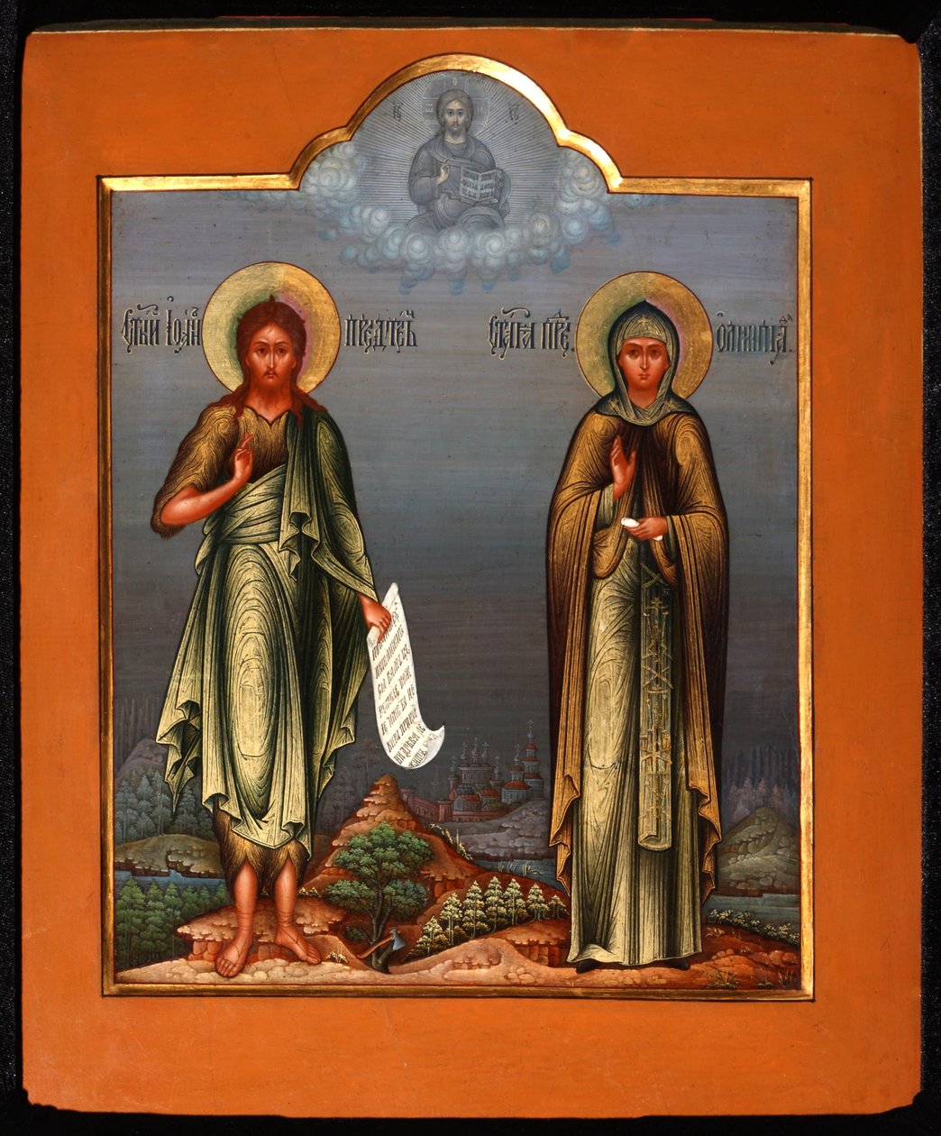 São João, o Precursor, e São Olímpia, a Diaconisa, final do século XIX. de Anonymous Russian icon painter