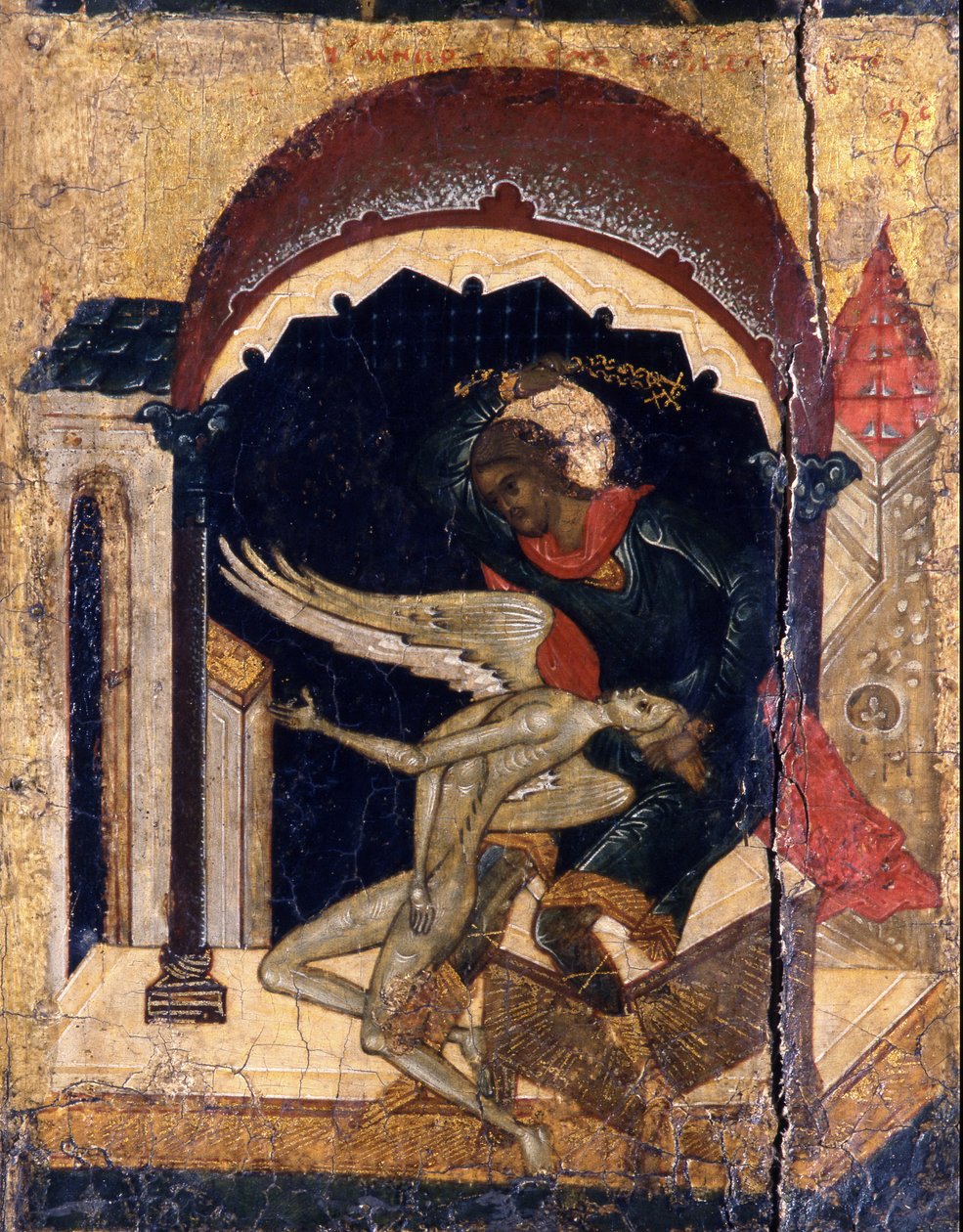 São Nicetas vencendo o detalhe de Satanás, século XVI de Anonymous Russian icon painter