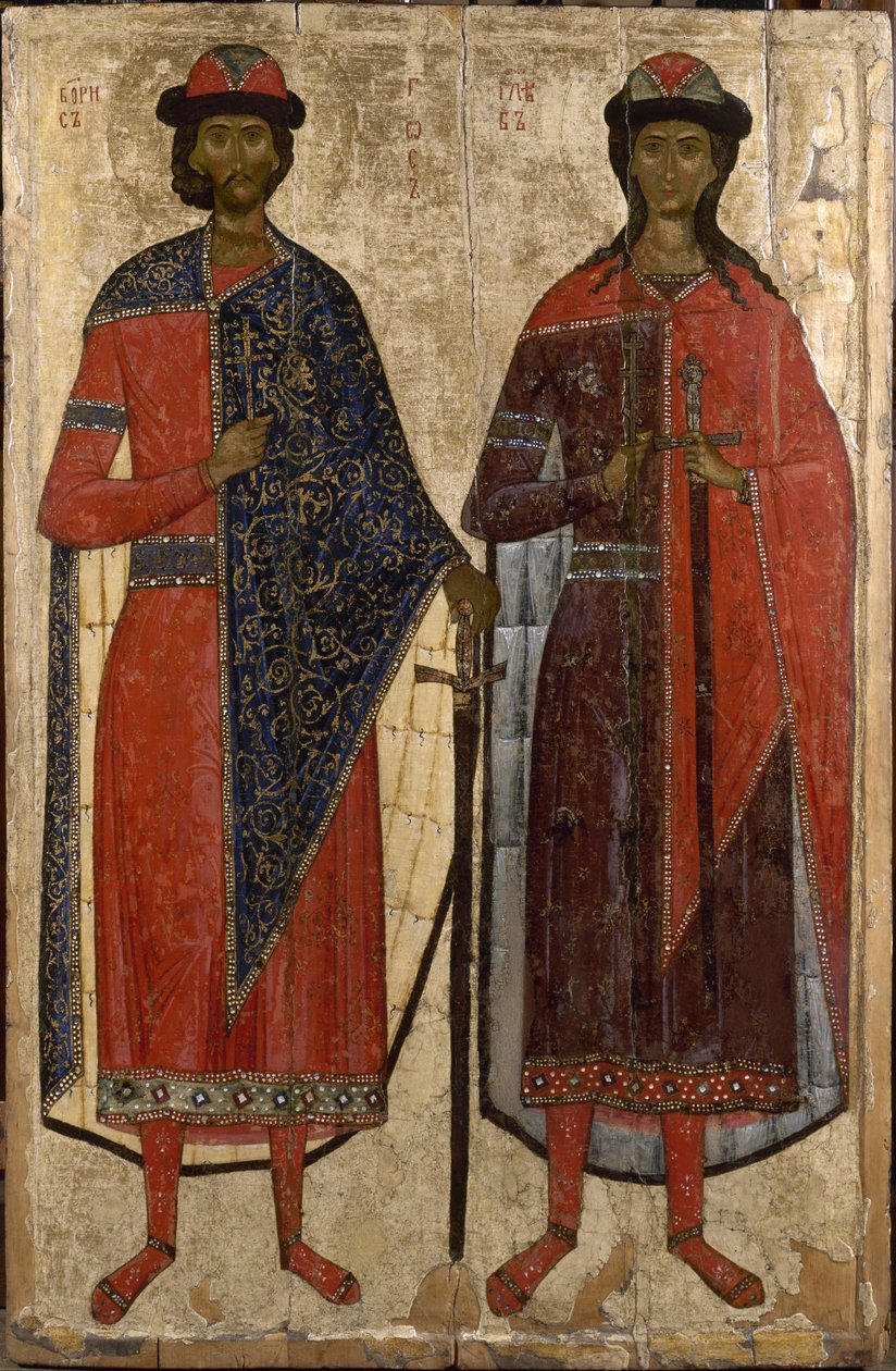 Santos Boris e Gleb, meados do século XIV. de Anonymous Russian icon painter