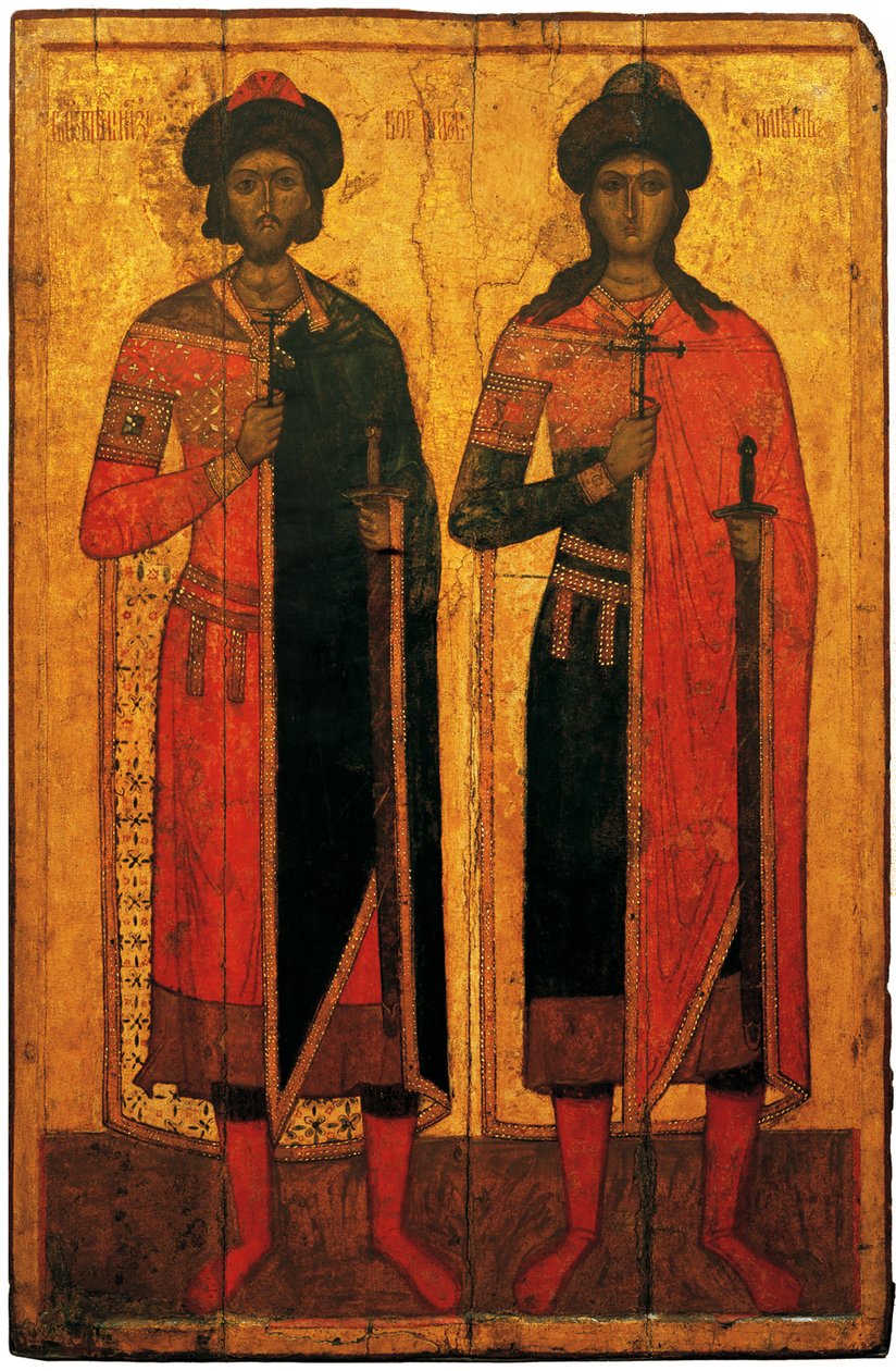 Santos Boris e Gleb, meados do século XIV. de Anonymous Russian icon painter