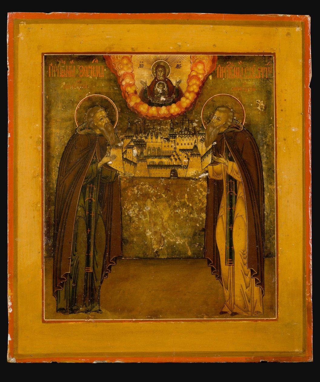 Santos Zosima e Savvatiy de Solovki, final do século XVIII. de Anonymous Russian icon painter