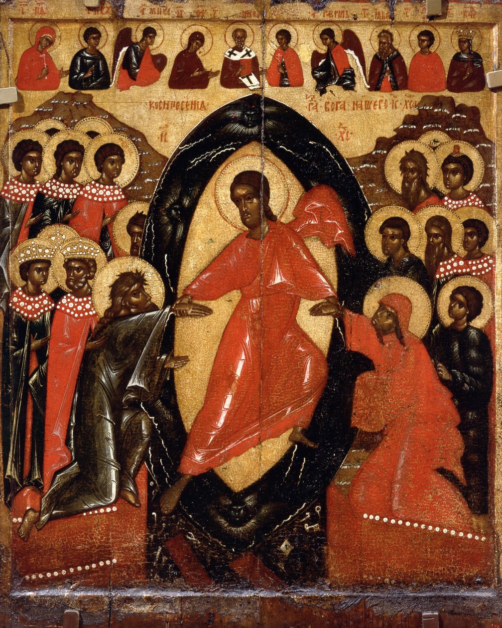 A Descida ao Inferno com Deesis e Santos Selecionados, Fim do 14º cen. de Anonymous Russian icon painter