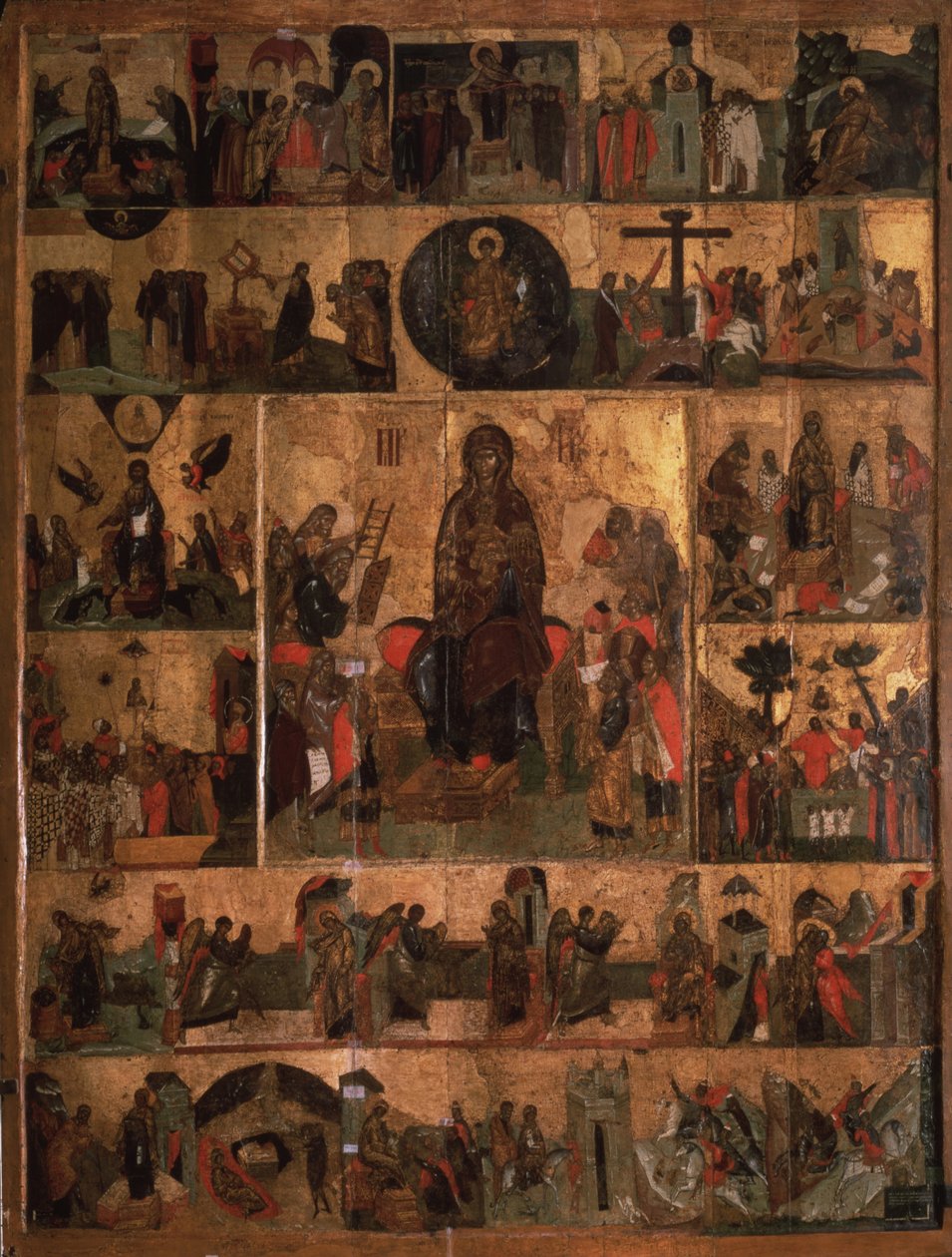 A Glorificação do Hino Akathist Virgem ao Santíssimo Theotokos, século XIV de Anonymous Russian icon painter