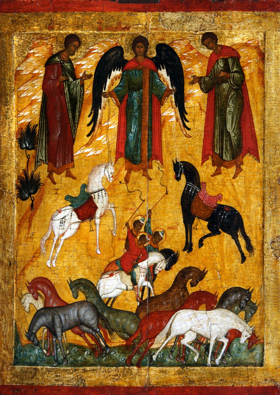 O milagre de Florus e Laurus, início do século XVI. de Anonymous Russian icon painter