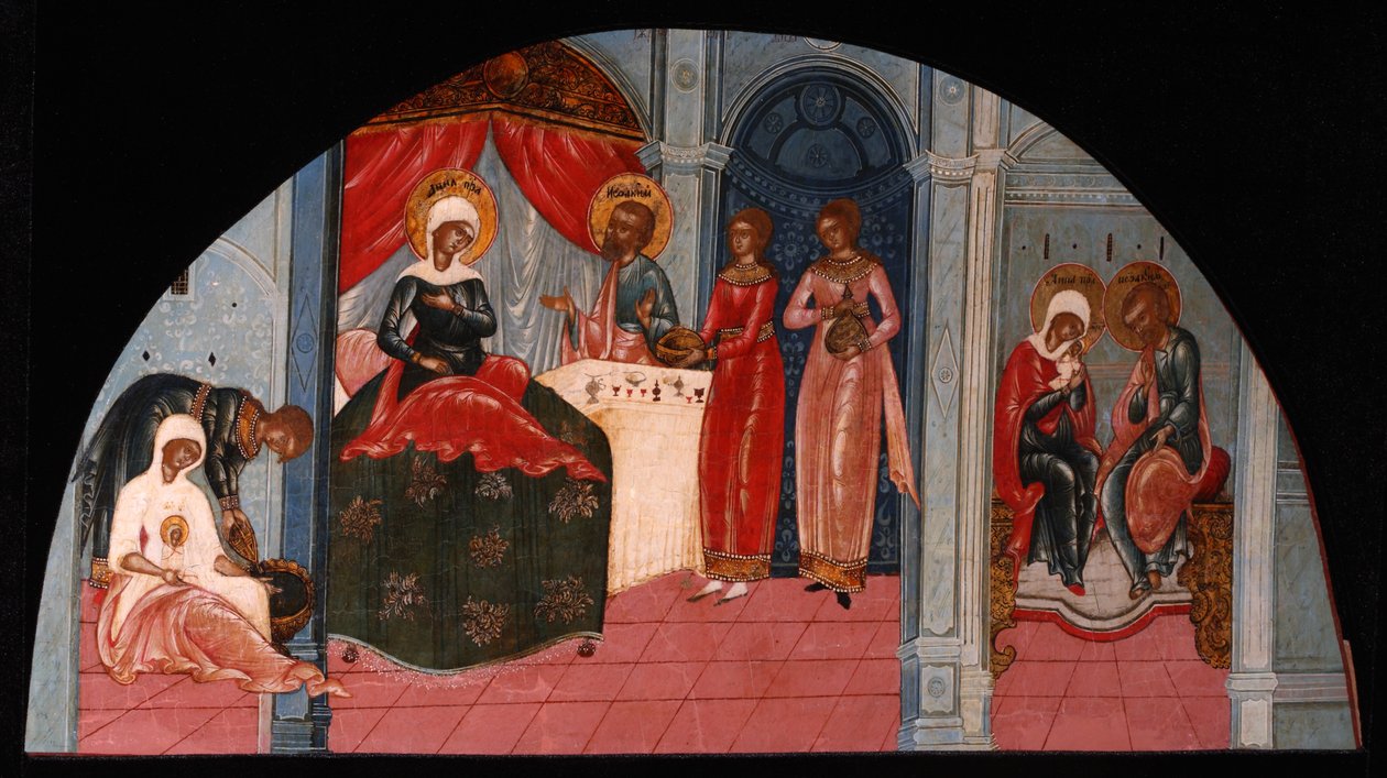 A Natividade da Virgem, meados do século XIX. de Anonymous Russian icon painter
