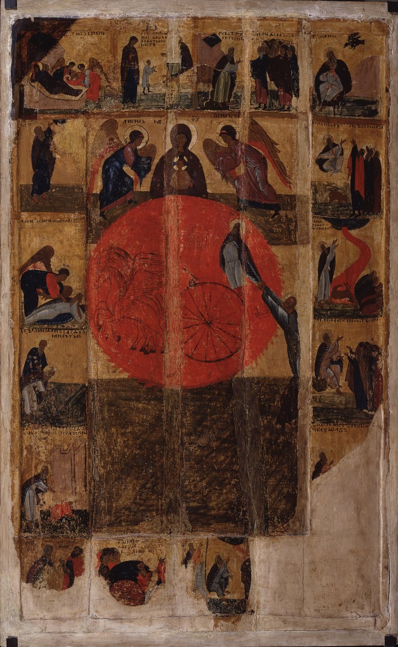 O Profeta Elias com cenas de sua vida, final do século XIV. de Anonymous Russian icon painter