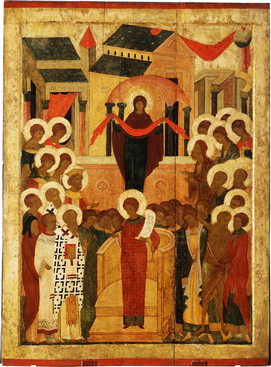 A proteção da mãe de Deus Pokrov, segunda metade do século XV. de Anonymous Russian icon painter