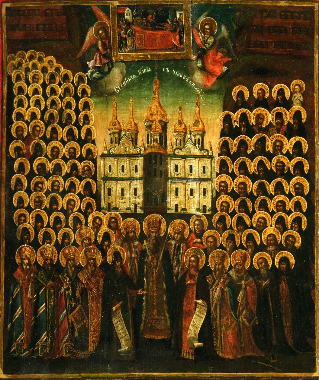 A sinaxia dos santos das cavernas de Kiev, segunda metade do século XVIII. de Anonymous Russian icon painter