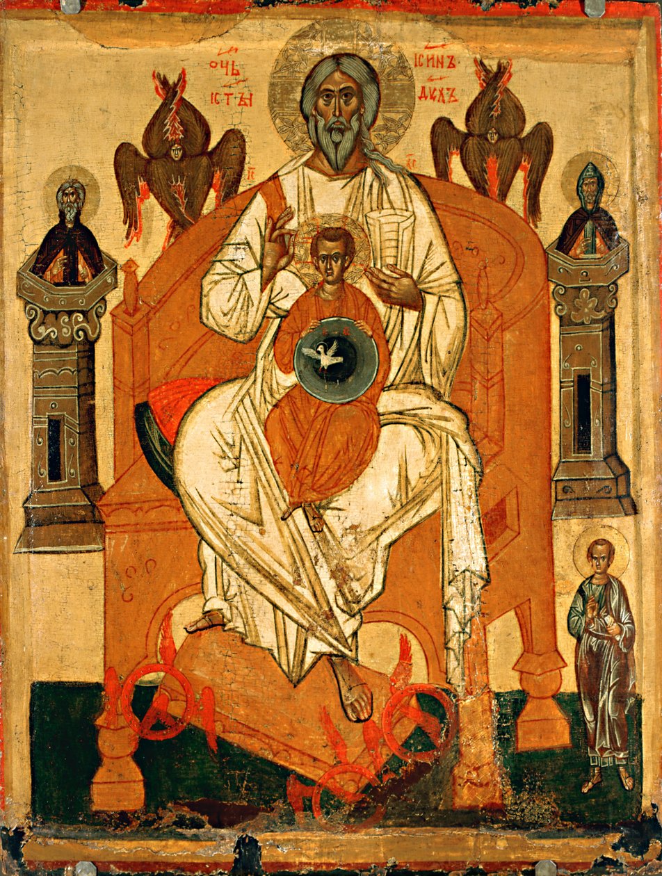 Trindade com os Santos, início do século XV. de Anonymous Russian icon painter